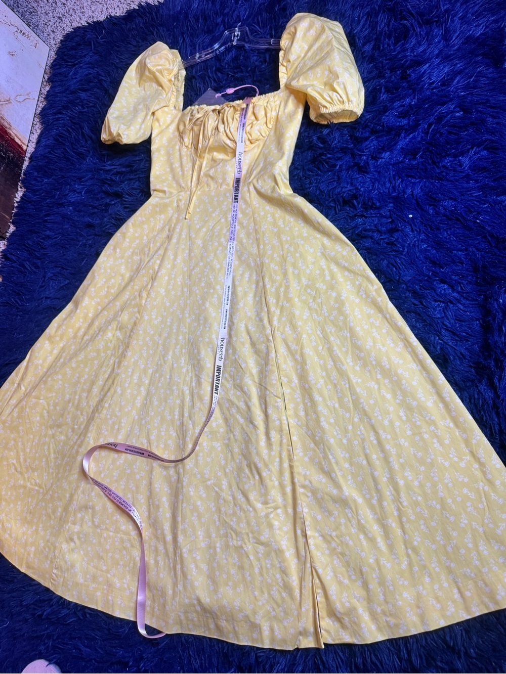 NWT House of Cb Tallulah Yellow Floral Puff Sleeve Midi Dress. Size M